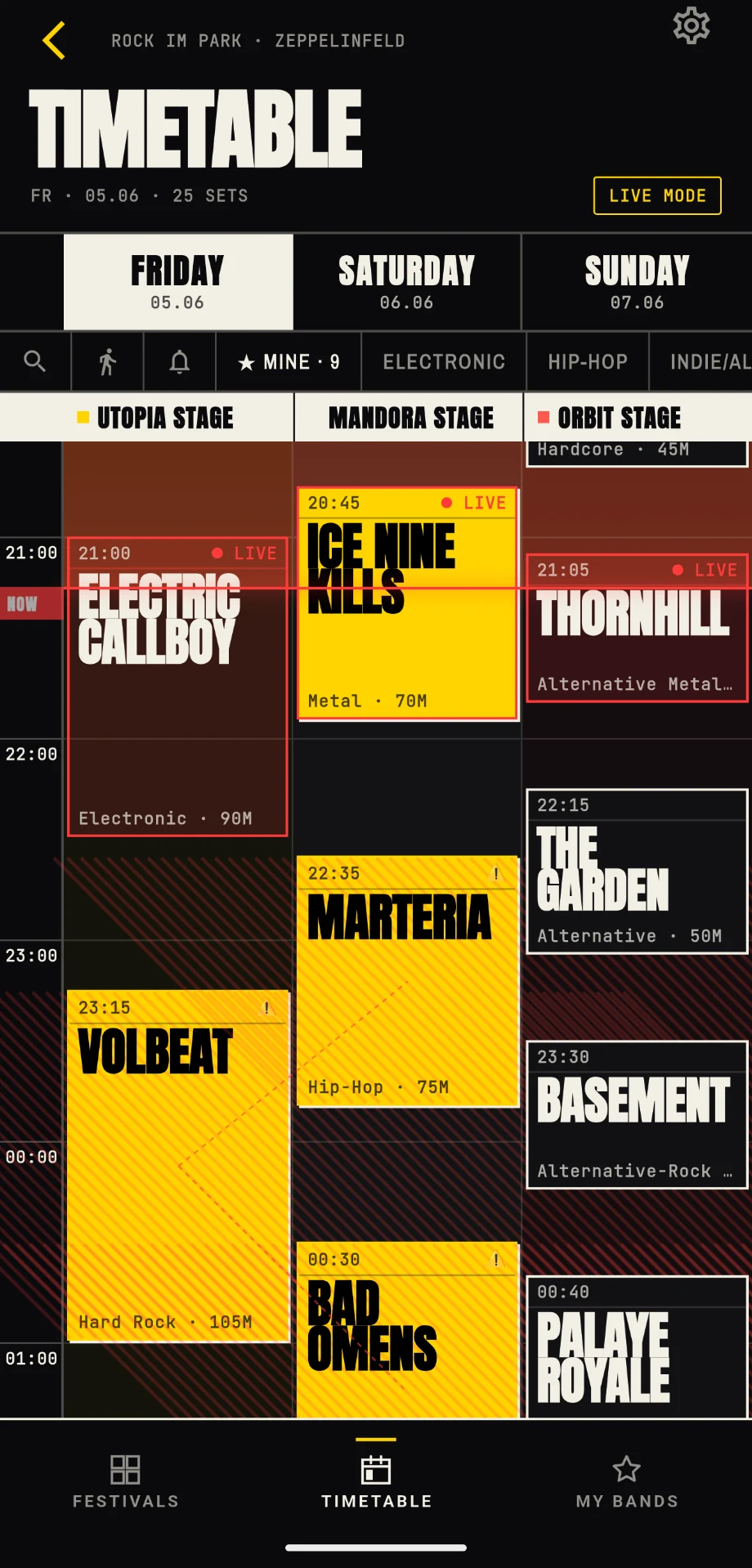festivalpilot timetable — Rock im Park with three live stages and bookmarked bands